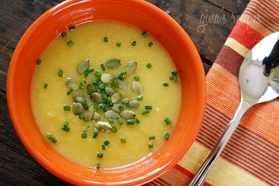 Roasted acorn squash and leek soup with pepitas