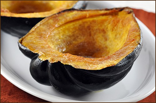 Roasted acorn squash with butter, brown sugar and cayenne