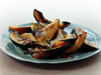 Roasted acorn squash with chile vinaigrette