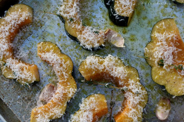 Roasted acorn squash with Parmesan, garlic, & thyme
