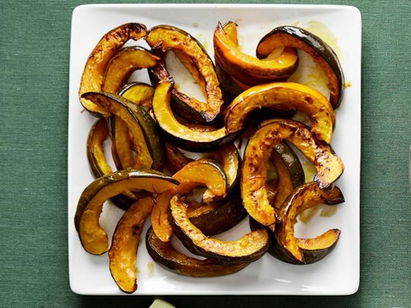 Roasted acorn squash with saffron butter