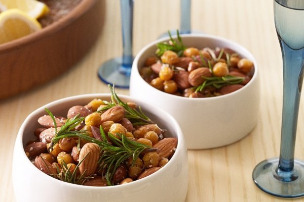 Roasted almonds and chickpeas with cumin salt