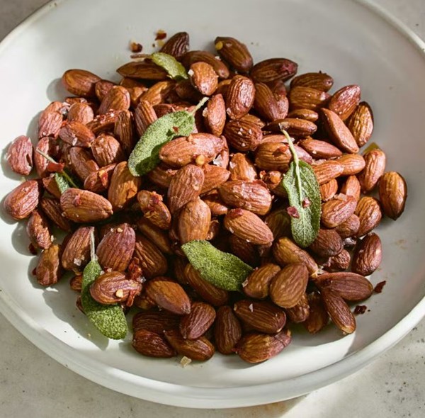 Roasted almonds with fried sage