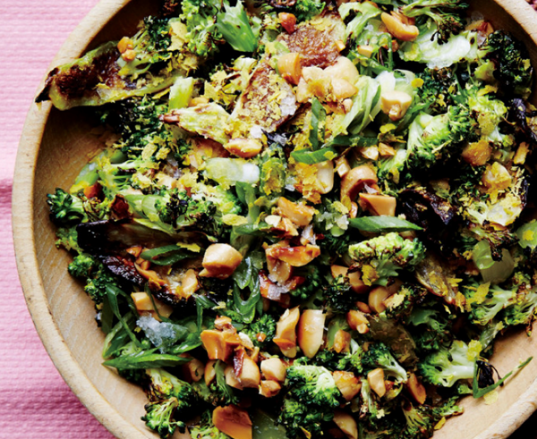 Roasted and charred broccoli with peanuts