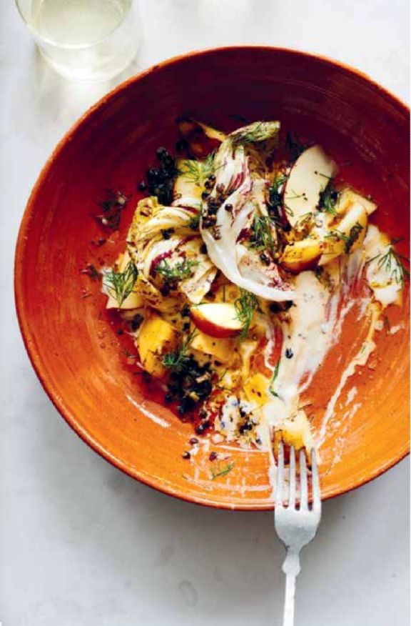 Roasted and marinated roots with smoky yogurt, crisp lentils, and dill vinaigrette