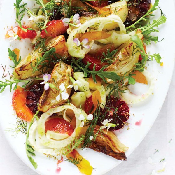 Roasted and raw fennel salad with blood orange and bottarga