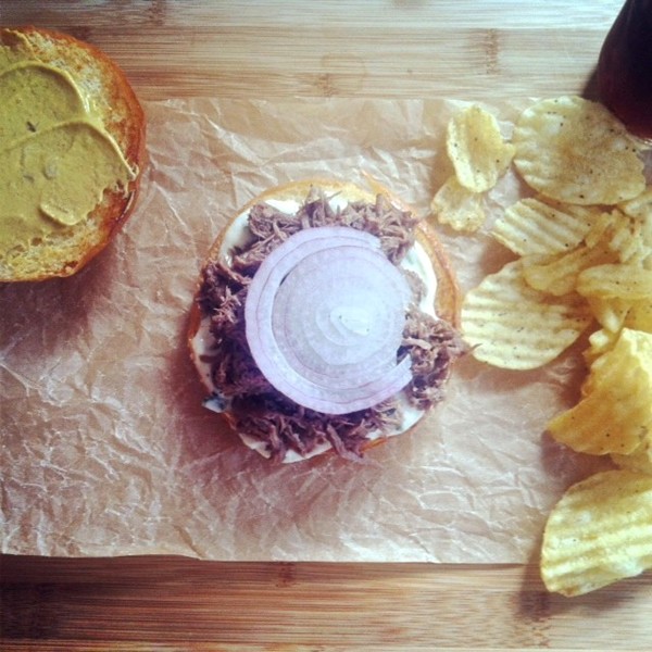 Roasted and shredded beef sandwiches