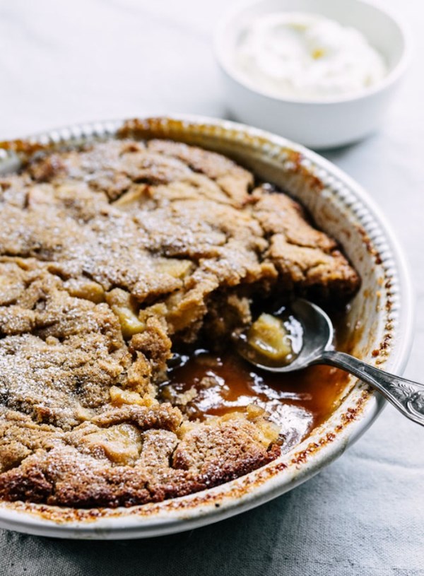 Roasted apple and malted caramel self-saucing pudding