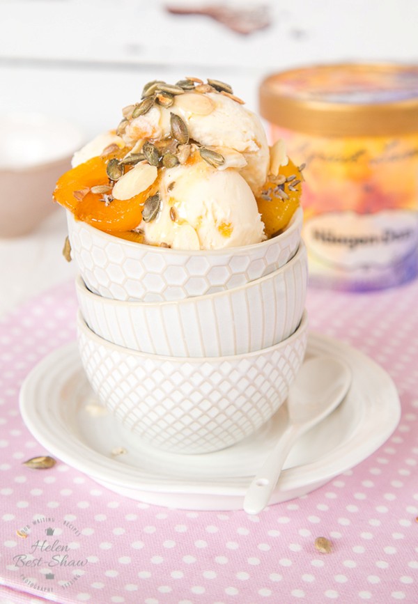 Roasted apricot & lavender ice cream sundae