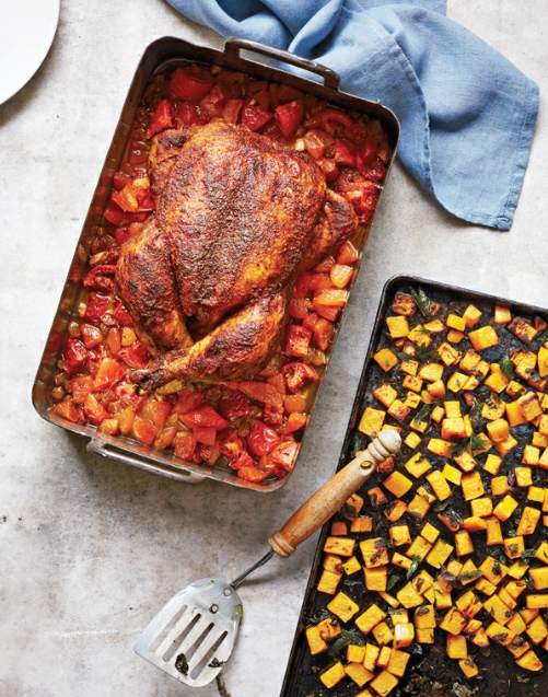 Roasted apricot chicken with mint and sage butternut squash