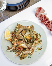 Roasted artichokes and prosciutto