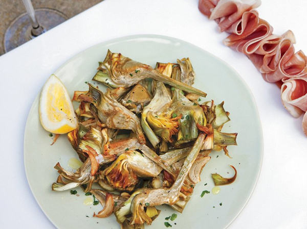 Roasted artichokes and prosciutto