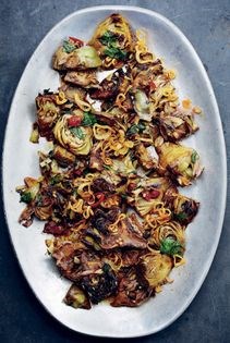 Roasted artichokes with Calabrian chile, anchovy & crispy shallots