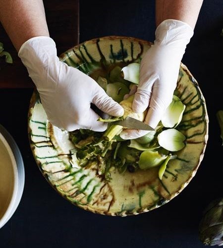 Roasted artichokes with new potatoes
