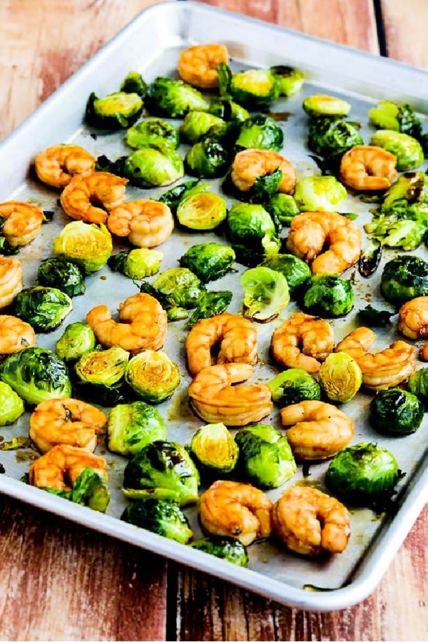 Roasted Asian shrimp and Brussels sprouts sheet pan meal