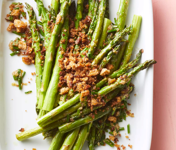 Roasted asparagus with chive-anchovy butter
