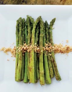 Roasted asparagus with hazelnut picada