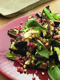 Roasted aubergine with saffron yoghurt