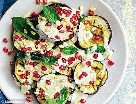 Roasted aubergine with sumac and tahini dressing