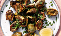 Roasted baby artichokes with parsley and mint