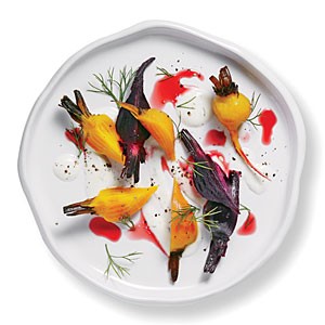 Roasted baby beets with creamy goat cheese dip
