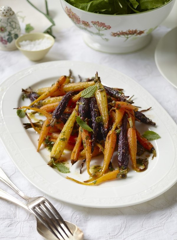 Roasted baby carrot salad with a cumin and orange dressing