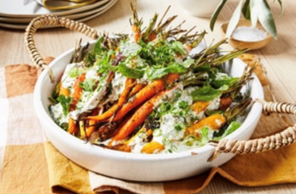 Roasted baby carrots with nori dressing