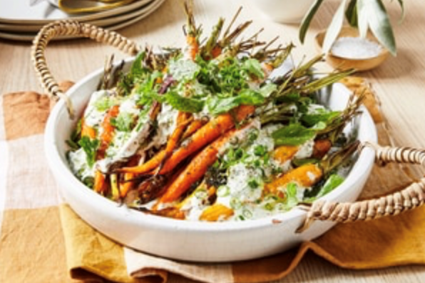 Roasted baby carrots with nori dressing