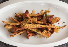 Roasted baby parsnips with sherry-maple glaze and chanterelles