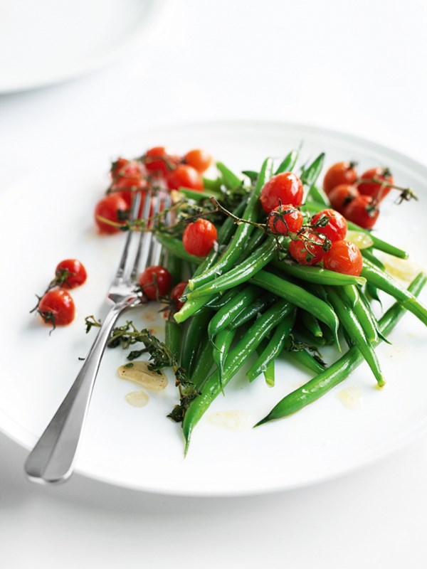 Roasted baby tomatoes and beans