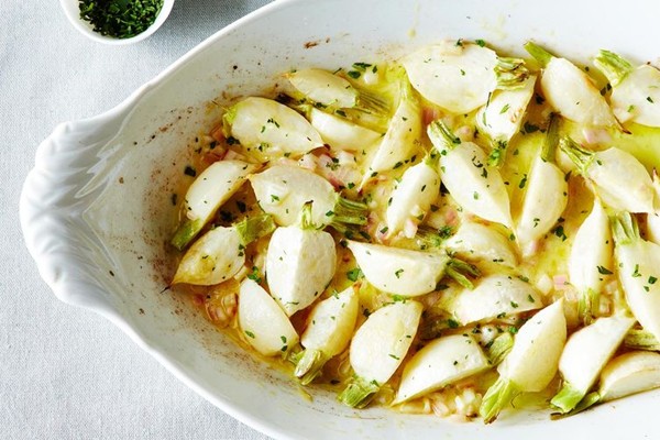 Roasted baby turnips with Dijon-shallot vinaigrette and tarragon