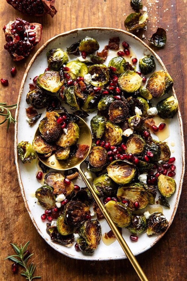 Roasted bacon Brussels sprouts with salted honey
