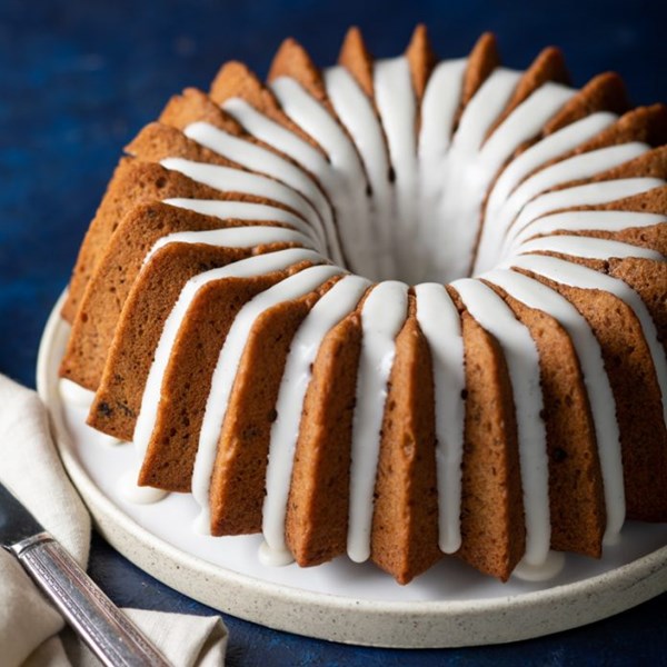 Roasted banana-prune bundt cake