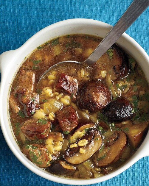 Roasted beef, mushroom, and barley soup