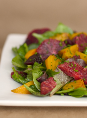 Roasted beet and blood orange salad with spicy greens