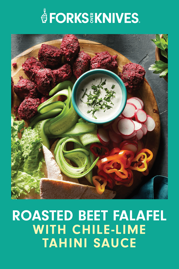 Roasted beet and chickpea falafel with chili-lime tahini sauce