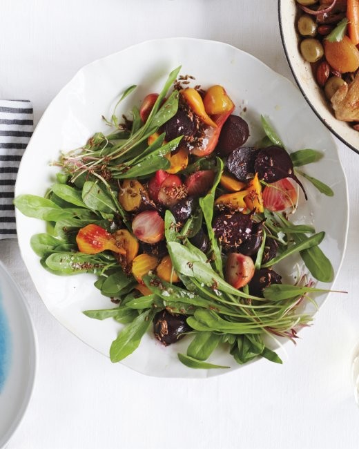 Roasted beet and dandelion greens salad