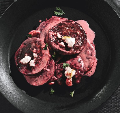 Roasted beet and feta gratin with fresh mint