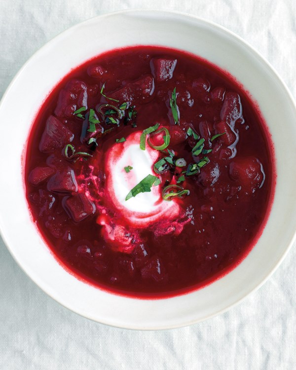 Roasted beet and potato borscht