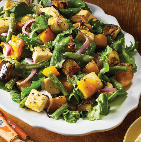 Roasted beet, eggplant & tofu salad