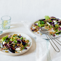 Roasted beet, flageolet and walnut salad with goat's cheese