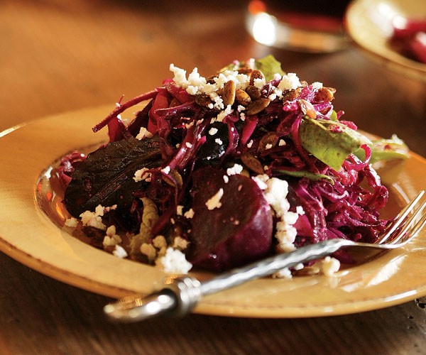Roasted beet salad with crumbled feta & spicy pepitas