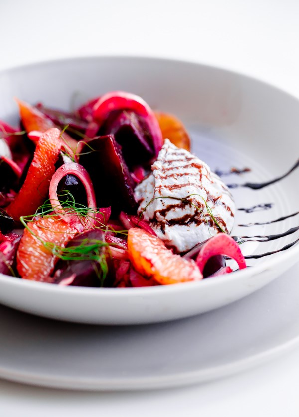 Roasted beet salad with fennel, orange, and whipped ricotta