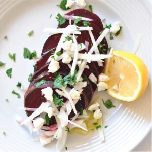 Roasted beet salad with fennel and goat cheese