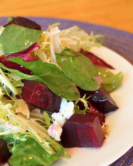 Roasted beet salad with goat cheese, walnuts & honey-Dijon vinaigrette
