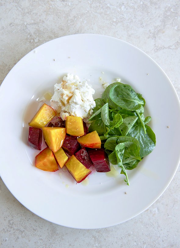 Roasted beet salad with honey and goat cheese