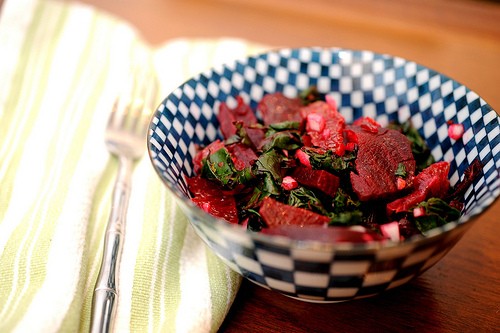 Roasted beet salad with oranges and beet greens