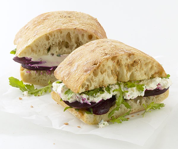 Roasted beet sandwiches with herbed goat cheese