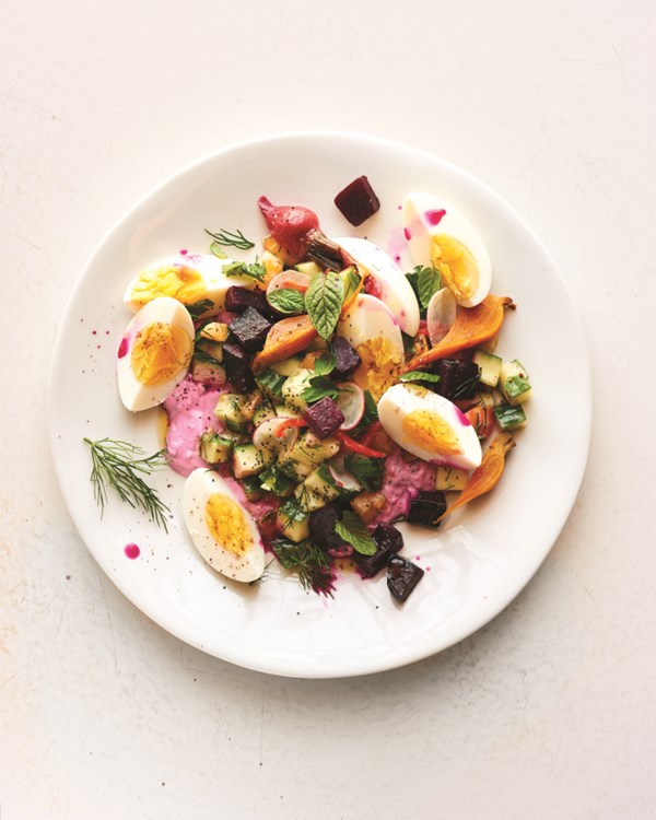 Roasted beet tzatziki salad
