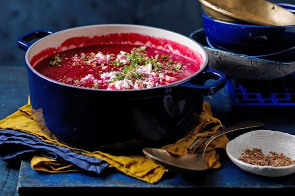 Roasted beetroot & lemon thyme soup
